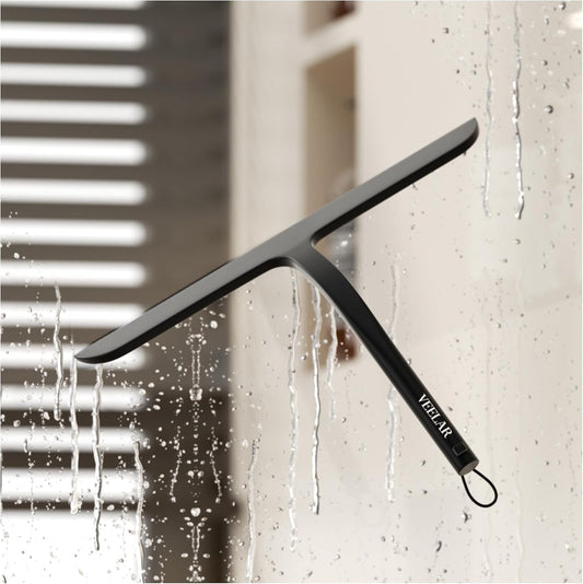 Shower Squeegee for Shower Glass, Bathroom Glass Cleaning Tool with Hook Mount, Squeegee for Glass Doors, Window Cleaning, Tile Shower Walls (White)