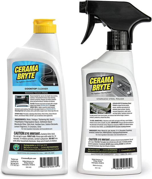 Cerama Bryte Stainless Steel Appliance Cleaner & Removes Tough Stains Cooktop and Stove Top Cleaner for Glass - Ceramic Surfaces, 16 & 18 Ounces, 3-18 Ounces + 1-16 Ounce