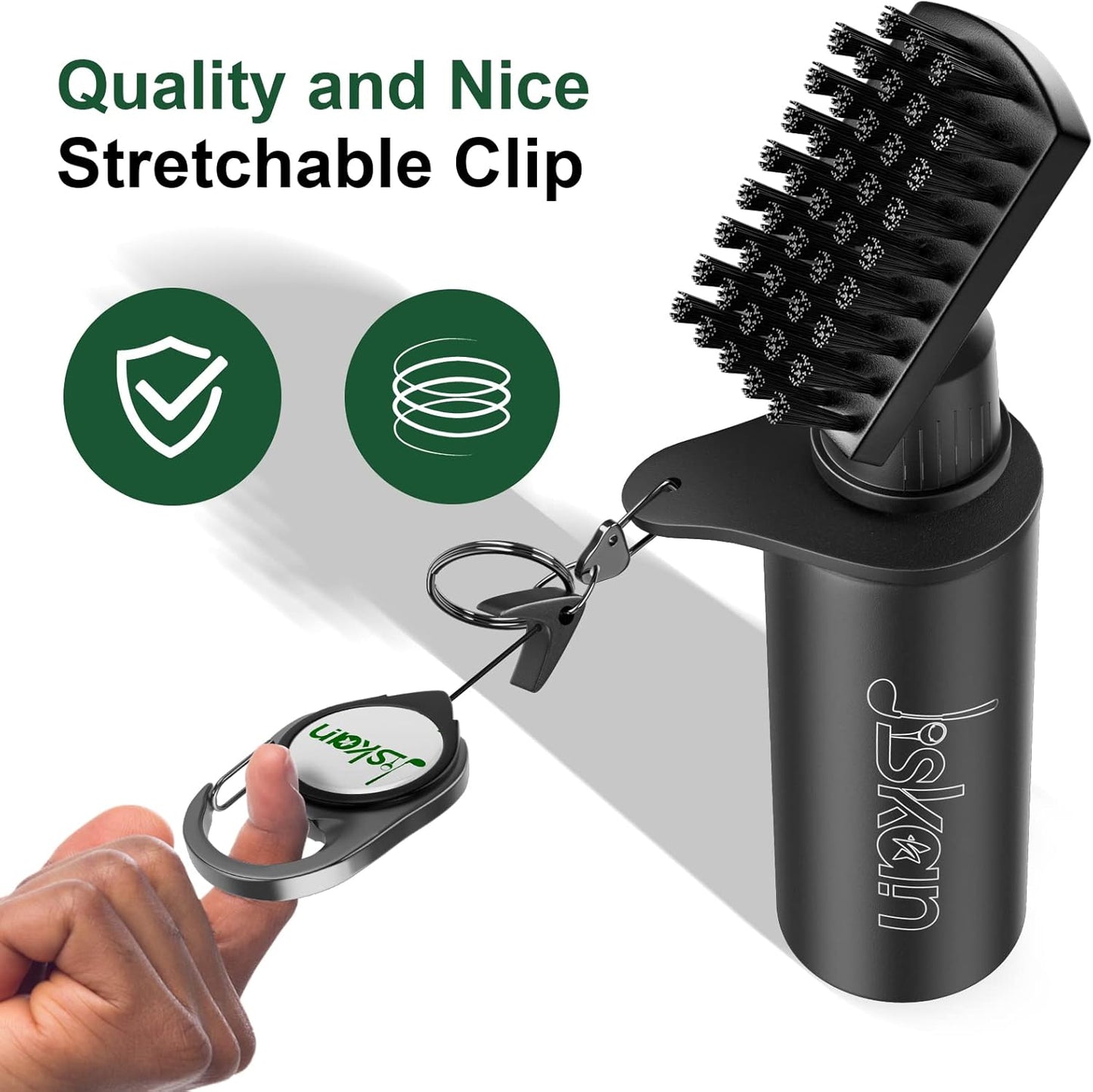 Jiskan Pro Golf Club Brush Cleaner with Retainer Clip and Squeeze Water Bottle 7.5 Inches Holds 4 Ounces of Water, Essentials Golf Accessories for Men, Best Golf Gifts for Men