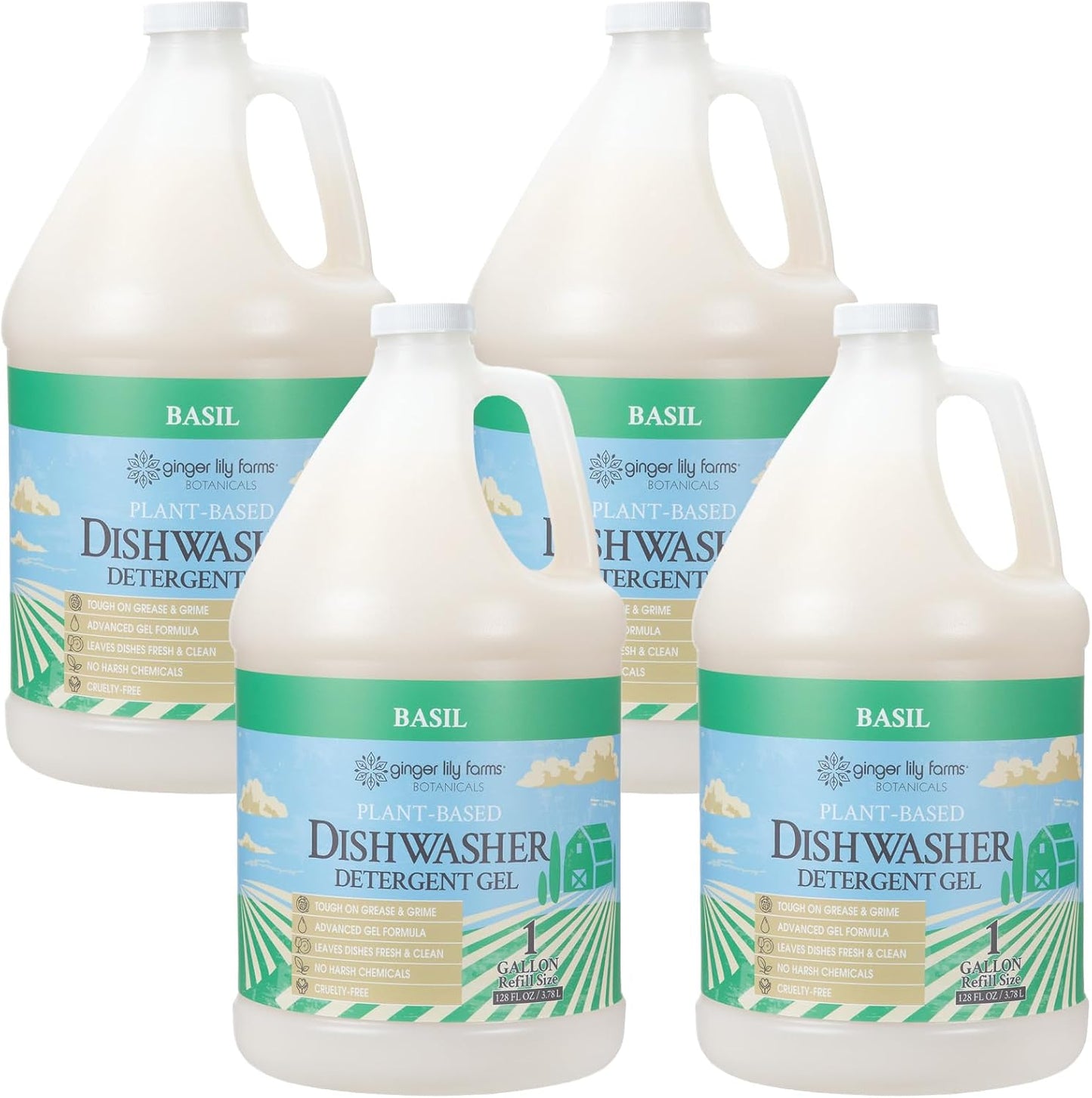 Ginger Lily Farms Botanicals Plant-Based Dishwasher Detergent Gel, 100% Vegan & Cruelty-Free, Fragrance-Free, 1 Gallon Refill (Pack of 4)
