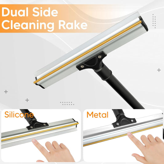 Dual Side Pet Hair Remover, Adjustable Carpet Rake Hair Removal Tool with Copper Serrated & Silicone Edge, Reusable Dog Cat Hair Remover Broom for Embedded Fur Removal from Carpet