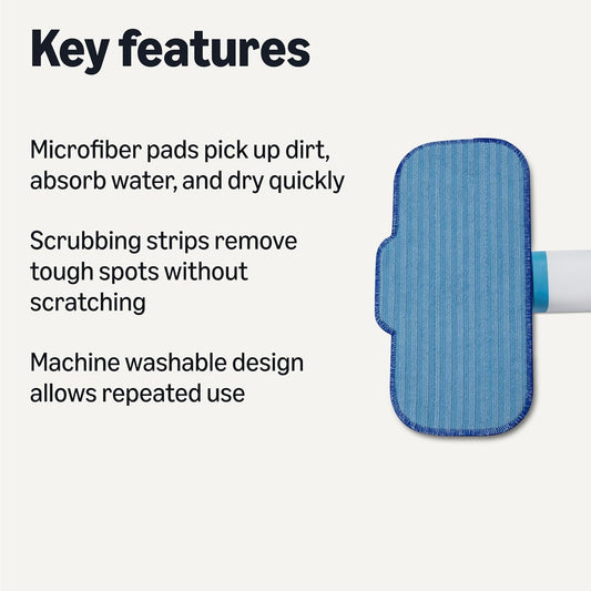 Amazon Basics Steam Mop for All Sealed Hard Floors, Heats Up in 30 Seconds, Chemical-Free Cleaning, 3 Washable Pads, 20-Foot Cord, White