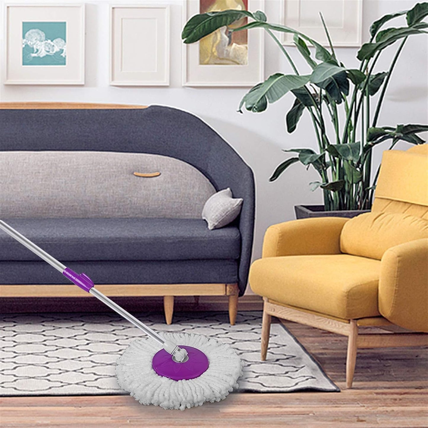 Mopping, 360° Microfiber Spin Mop with Bucket and Dual Mop Heads Self Wringing Spinning Mop Telescoping Handle Easy Floor Mop Floor Cleaning System for Home Kitchen Office Purple (US Stock)