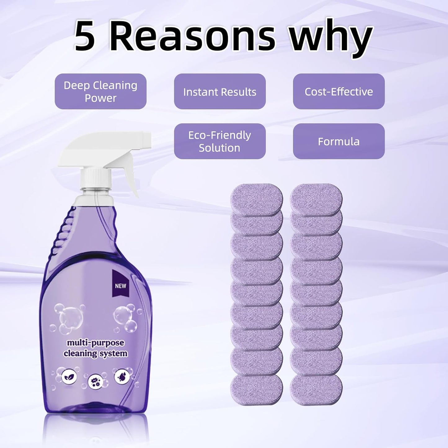 Oven Cleaner Spray with 18 Concentrated Tablets - Powerful Degreaser for Stovetop, Grill, Kitchen Grease, Bathroom, Multi-Surface Cleaning, Safe & No Harsh Fumes (Upgraded Formula)
