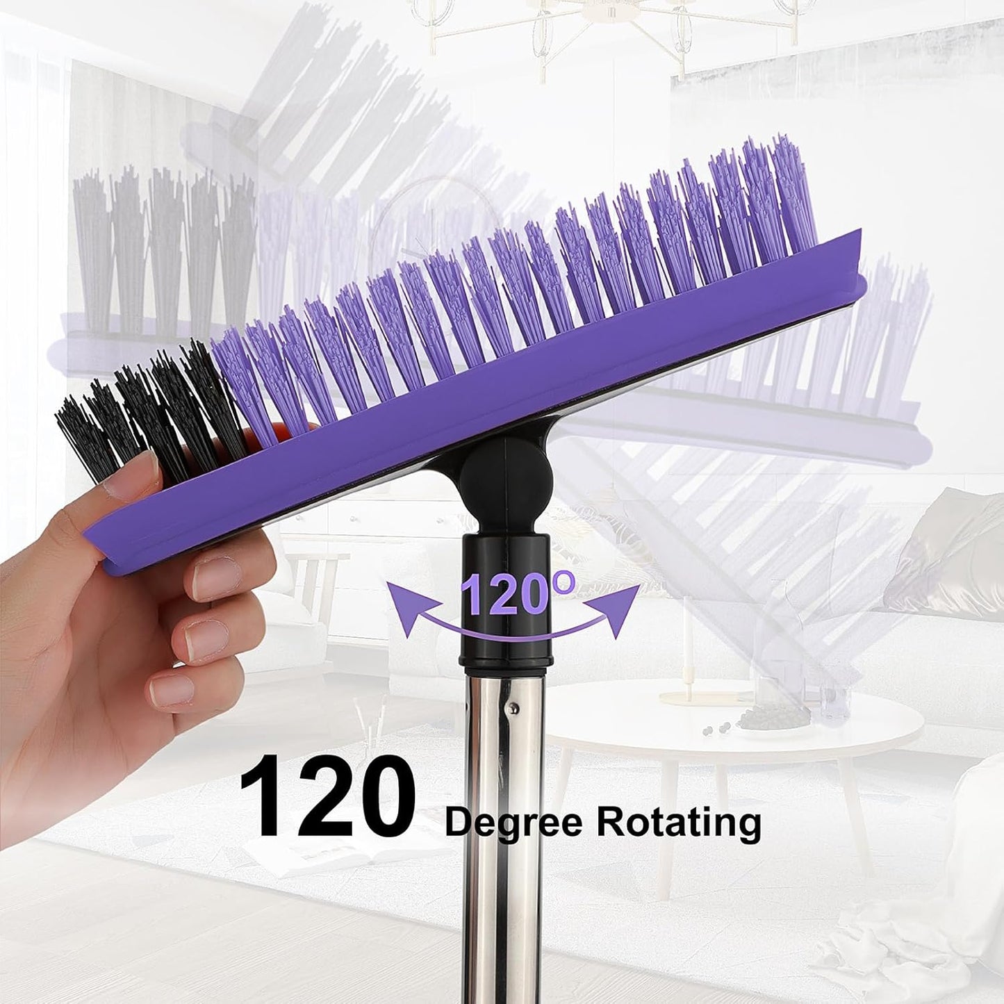 Grout Cleaner Brush with Long Handle, V-Shaped Floor Scrub Brush Swivel Grout Brush Stiff Bristle Floor Grout Scrubber for Bathroom, Tile Line, Crevice, Kitchen, Wall, Deck, Garage (Blue)