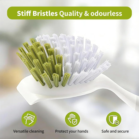 Dish Brush Scrub Brush with Handle - 3 Pack Stiff Bristles Dish Scrubber for Cleaning Dishes, Pots, Pans, Sink, Cast Iron - Hard Bristles,No Residue