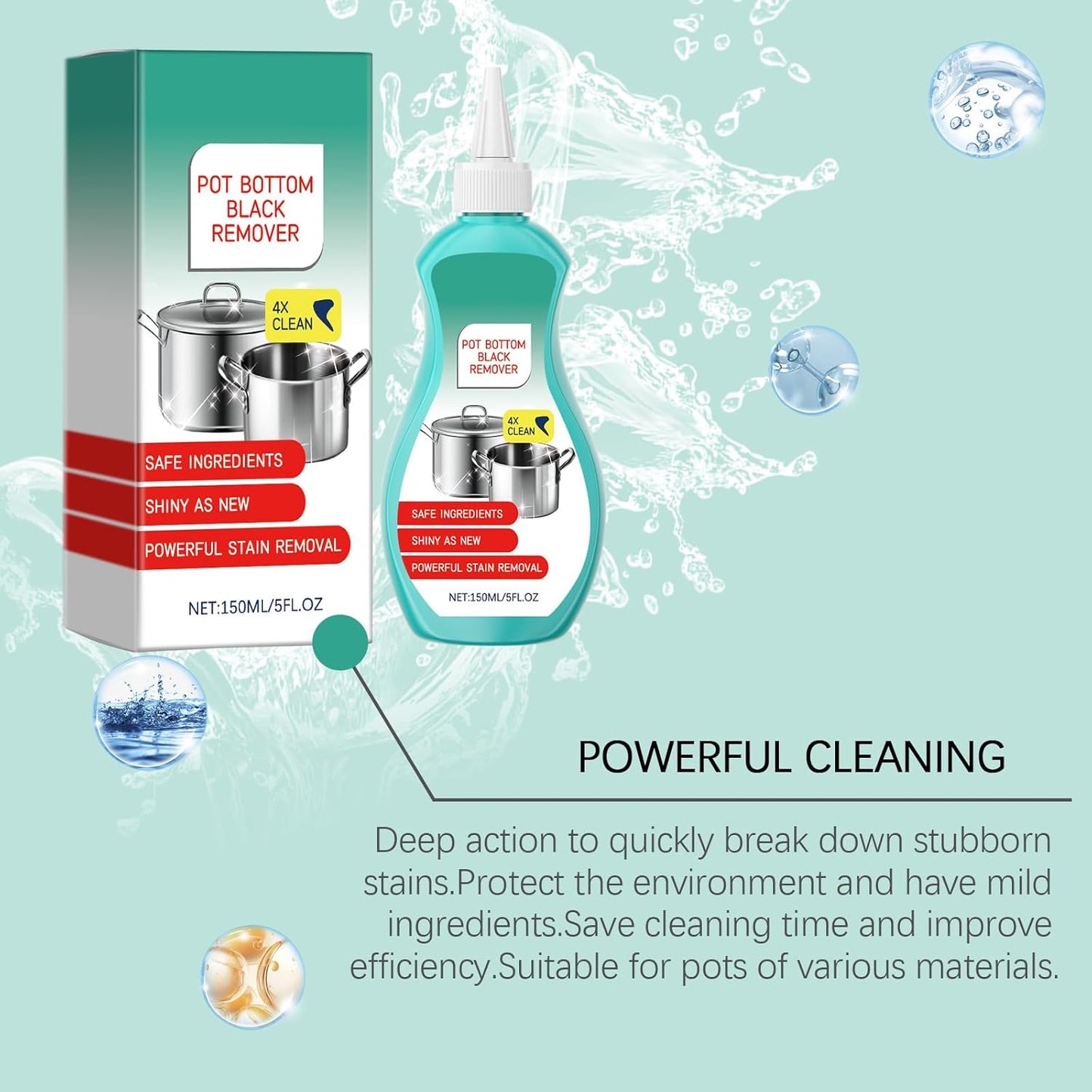 Liquid Pot and Pan Cleaner for Burnt On Food & Grease, Tough Stove Top and Cookware Cleaner, Removes Stubborn Stains on Stainless Steel, Cast Iron, Copper Pots - 5 fl oz