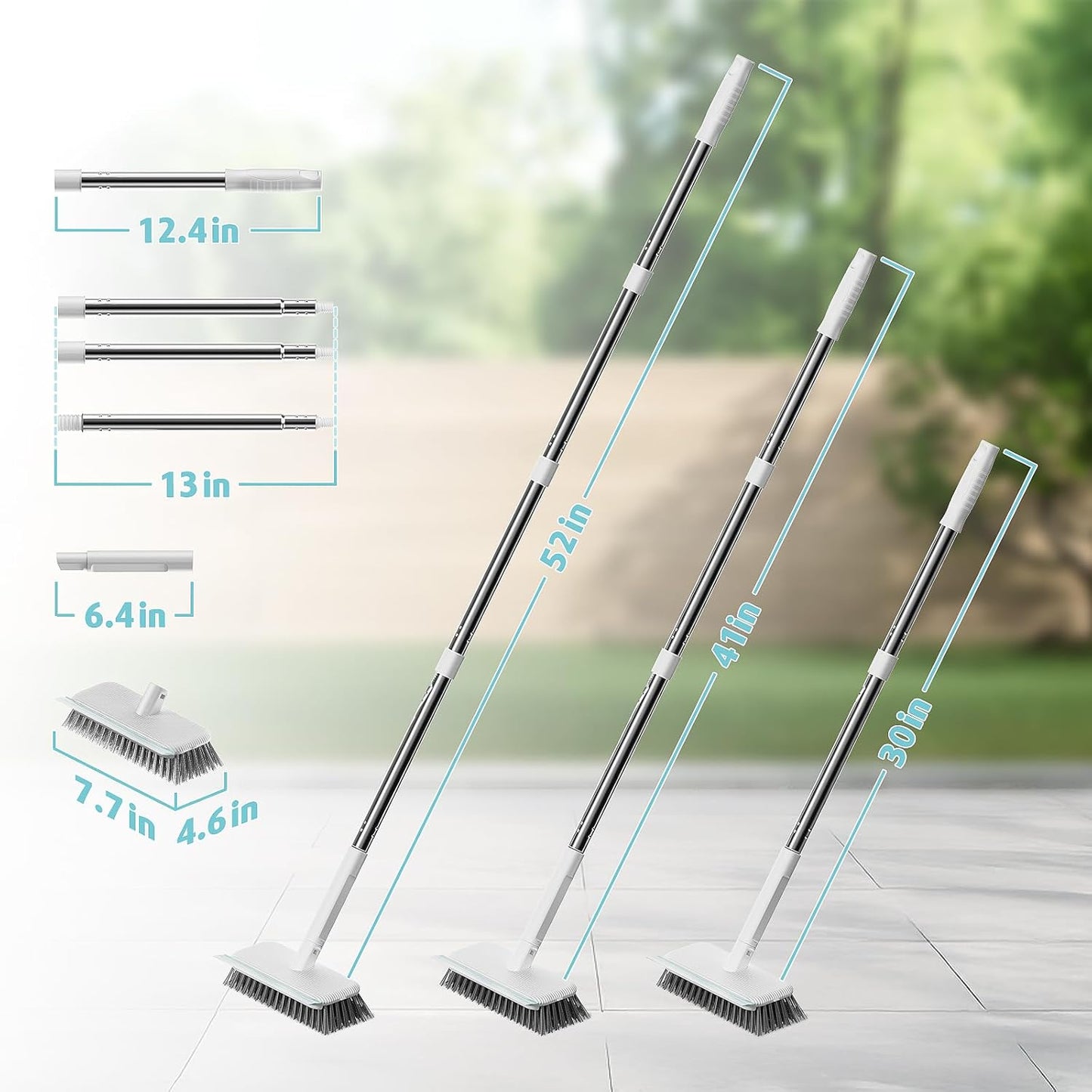 Floor Scrubber, Stainless Steel Wire Scrub Brush with Long Handle, Sturdy, Durable, and Corrosion-Resistant, Outdoor Surface Cleaning for Concrete Patios, Deck, Garden, Garage
