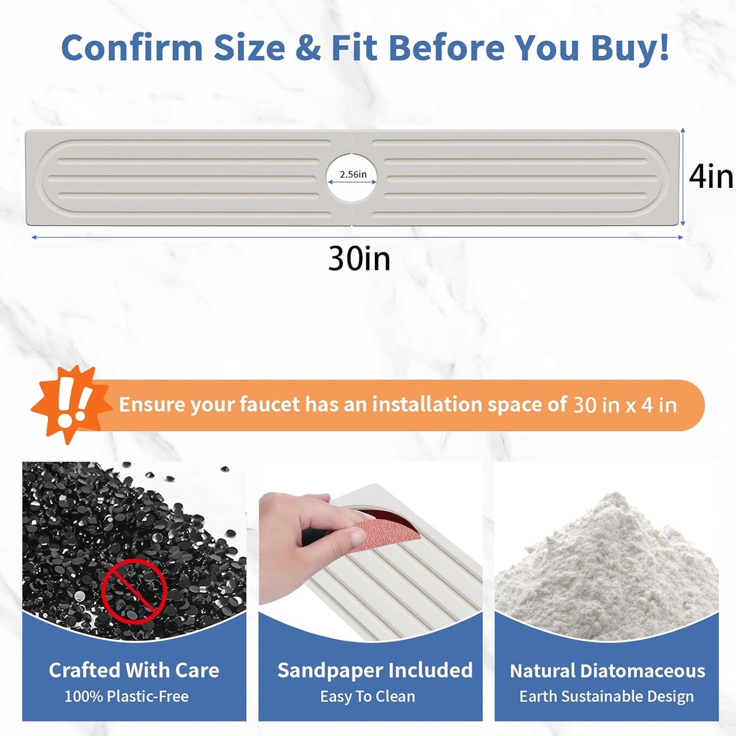 Stone Faucet Mat for Kitchen Sink, Water Absorbing Sink Water Splash Guard, Fast-Drying Kitchen Sink Faucet Mat, Durable Protector and Stone Drying Mat for Kitchen Counter & Bathroom Sink