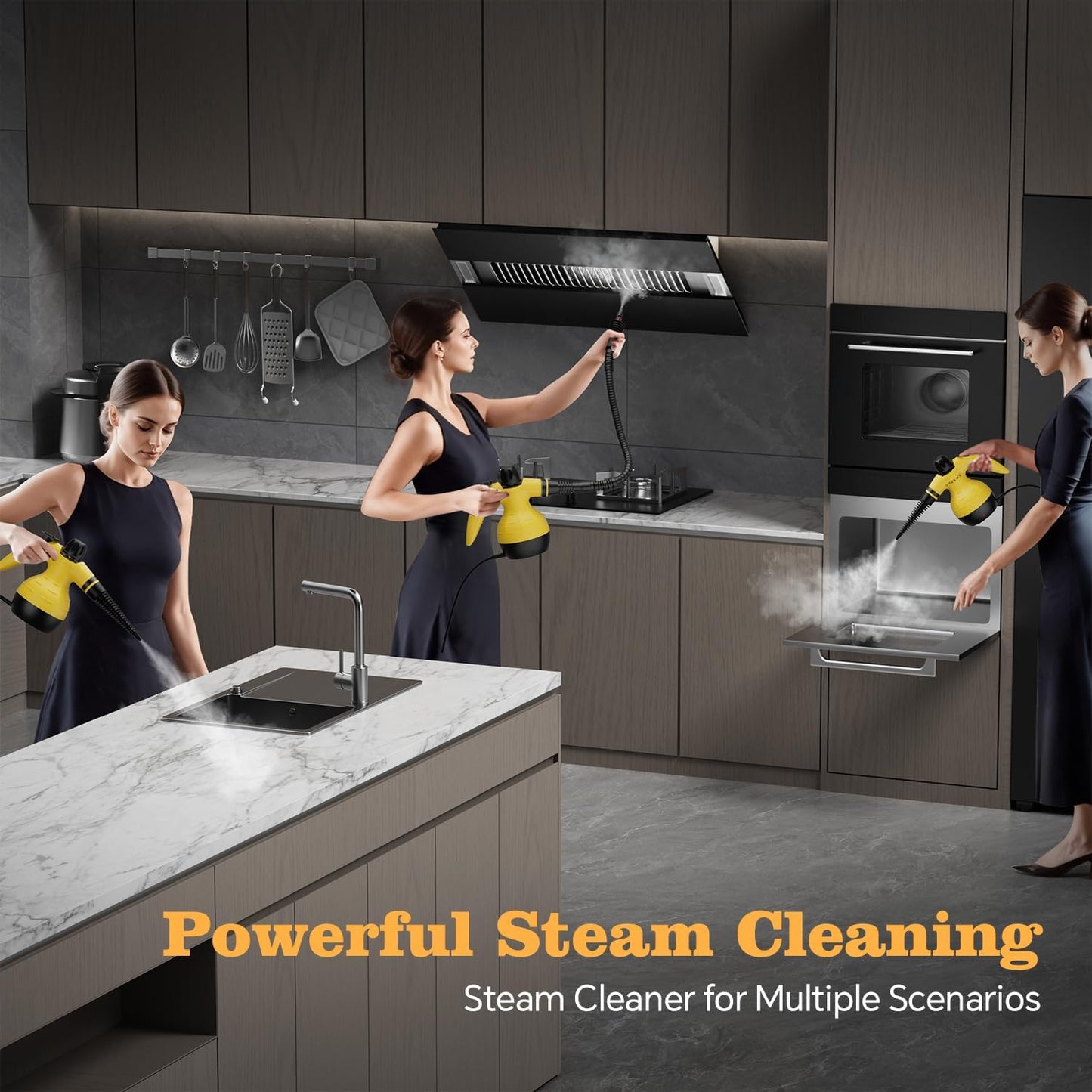 TICYACK Handheld Steam Cleaner, Steam Cleaner with 16 PCS Accessory & Safety Lock, 500ML Capacity, Multi-Surface Deep Cleaning for Home, Car, Bathroom, Grout, Floor, Window (White)