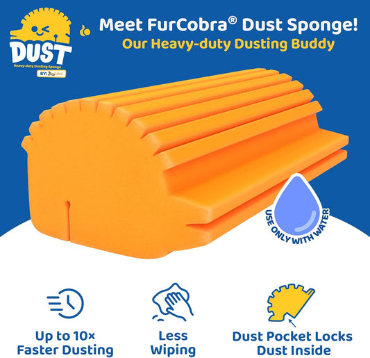 Dust Sponge for Cleaning with Built-In Pocket - Heavy Duty Damp Dusting Sponge with Ridges for Home, Office, Car Surfaces - Portable, Multipurpose, Easy to Use Dust Cleaner, Remover fur cobra