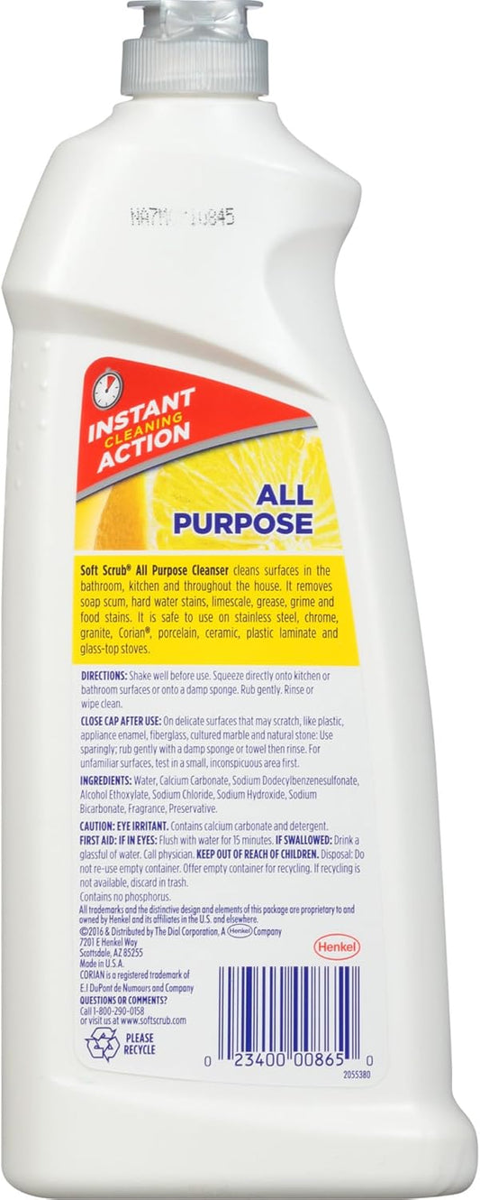 Soft Scrub Total All Purpose Bath & Kitchen Cleanser, Lemon Scent 24 oz