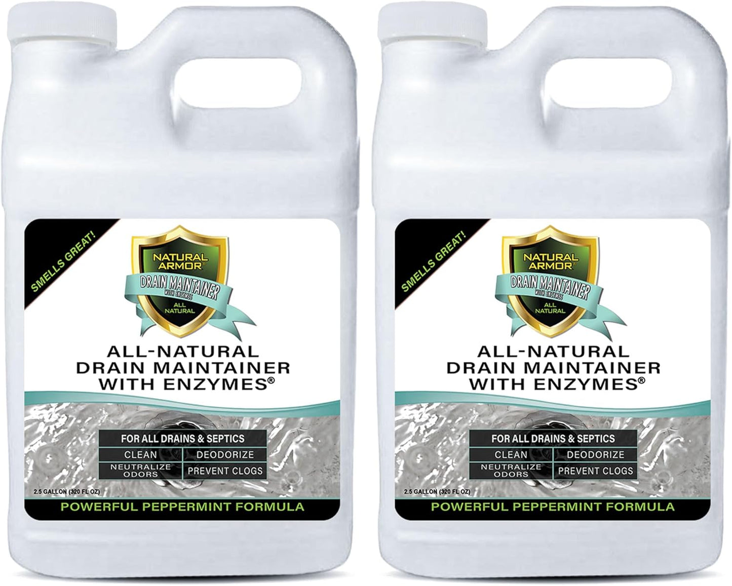 Natural Armor Enzyme Drain Maintainer - Gallon Drain Cleaner with Natural Enzyme Power to Prevent Buildup & Odors - Safe for Sinks, Showers, Grease Traps & Septic - Non-Toxic Formula, 128 fl oz