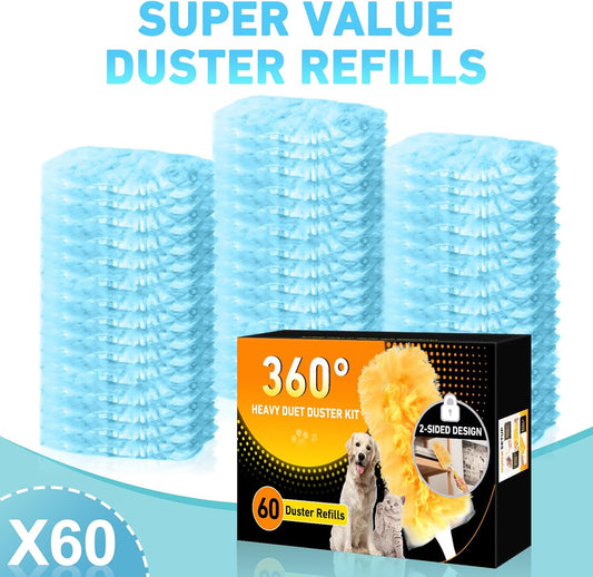 360° Duster Refills Kit for Swiffer Duster, 25 Pack & 1 Handle, Multi-Surface Dusters with 4X Cleaning Power. Efficient Duster Kit for Cleaning Pet Hair, Home, Office, Blinds, Furniture and More