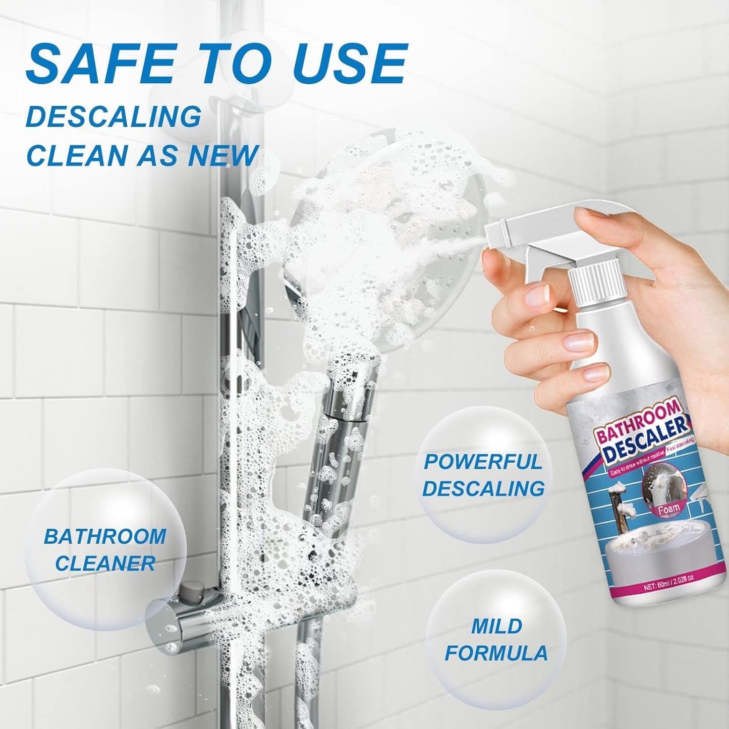 Bathroom Descaler Spray, 2 PCS Stubborn Stains Cleaner, Bathroom Foam Cleaner Spray, Bubble Cleaner Foam Spray, All Purpose Rinse Cleaning