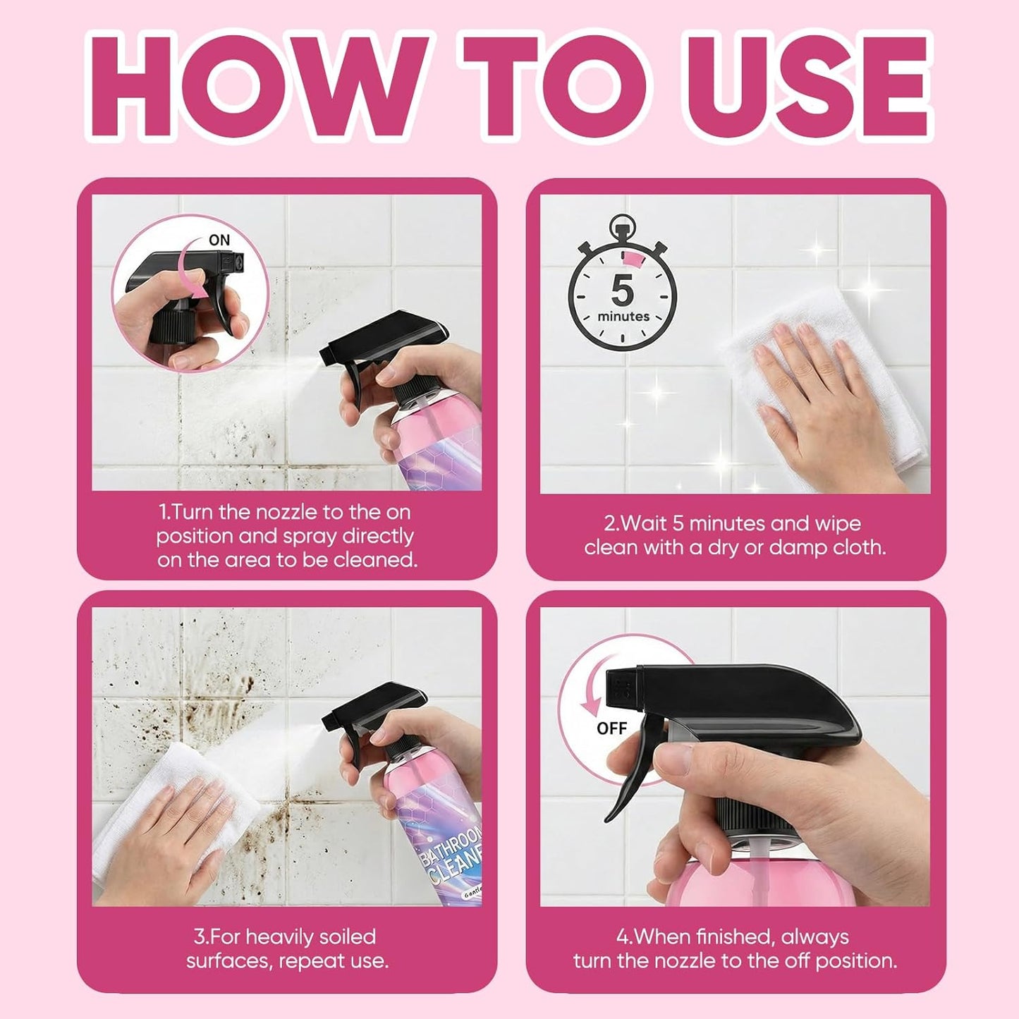 Bathroom Descaler Foam Cleaner,Powerful Pink Bathroom Cleaner Spray,Bathroom Descaler Cleaner,Stubborn Stains Cleaner,All-Purpose Bathrooms Descaler Foam Spray(300ml)