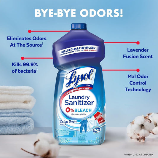 Lysol Disinfectant Laundry Sanitizer & Scent Booster, Laundry Detergent Additive, Color Safe Bleach Alternative, Laundry Odor Eliminator, Kills Bacteria & Viruses, Lavender Scent, 90 Fl Oz