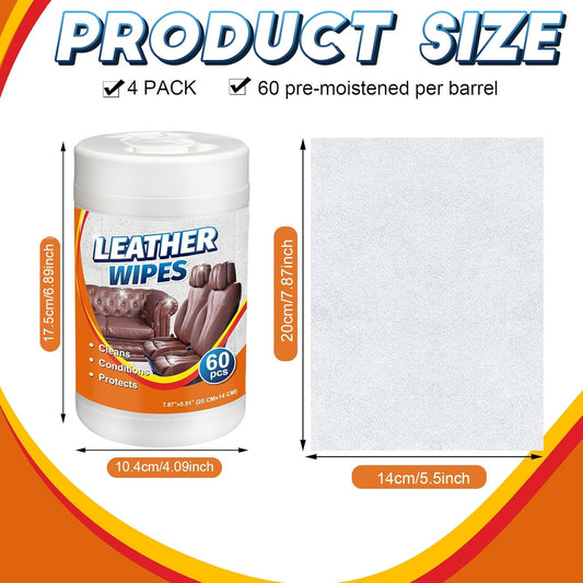 240 Count Large Leather Cleaner Conditioner Wipes Clean Protect Restore for Furniture, Car Seats, Shoes, Bags & More, Prevents Cracking & Fading, 8" x 5.5" Bulk Size