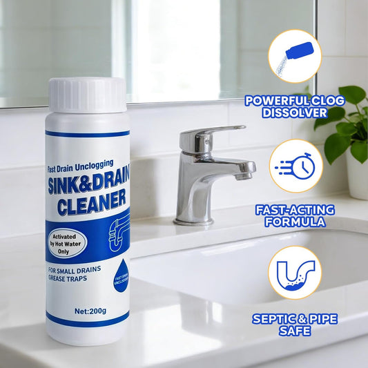 Sink Drain Clog Cleaner 400g: Upgraded Powerful Unclogger for Kitchen Sink, Bathroom Tub and Shower Drain, Effective Clog Remover