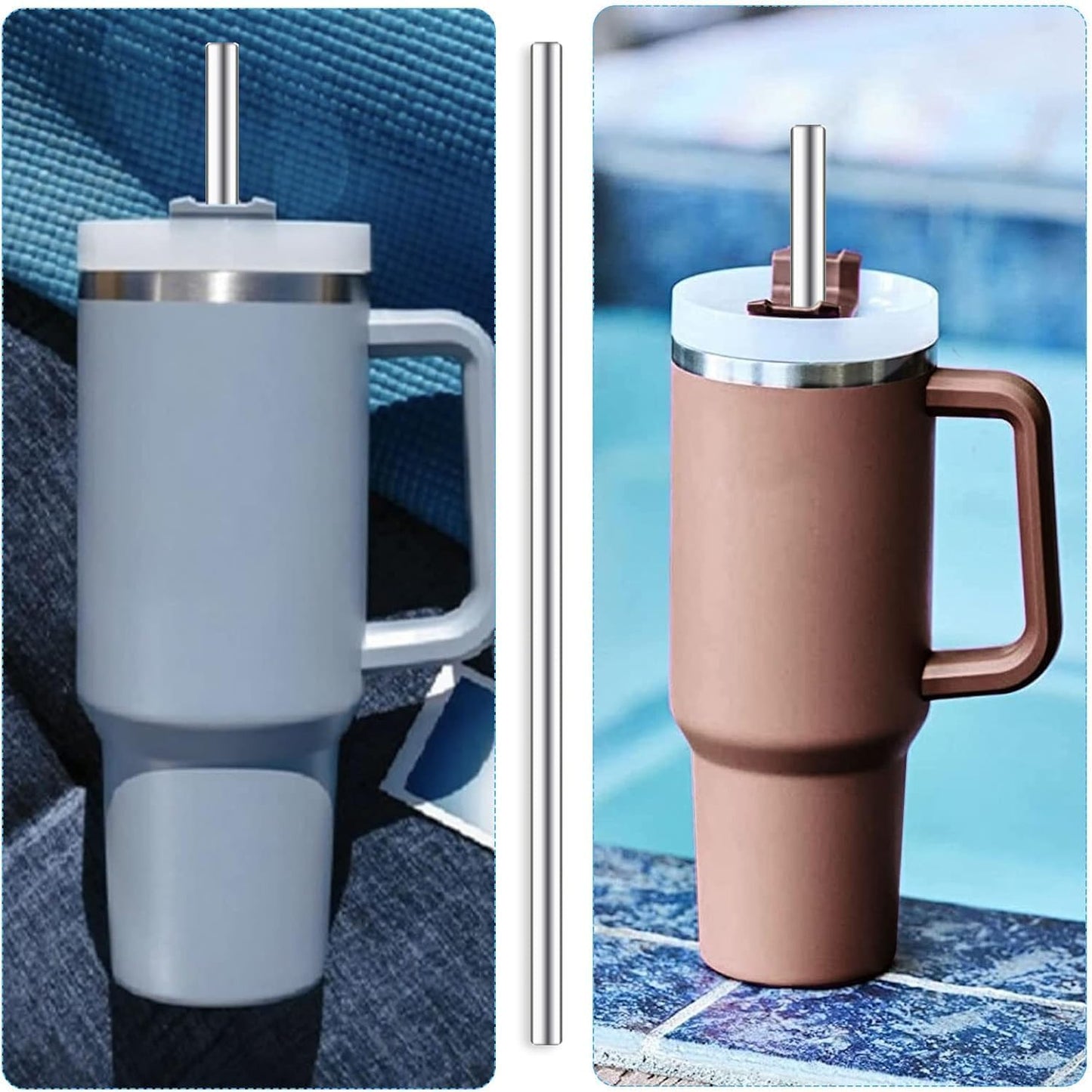 Vinaco Stainless Steel Smoothie Straws, 0.4'' Extra Wide Reusable Metal Drinking Straws for Milkshake, Smoothie, Beverage, Set of 4 with 1 Cleaning Brush