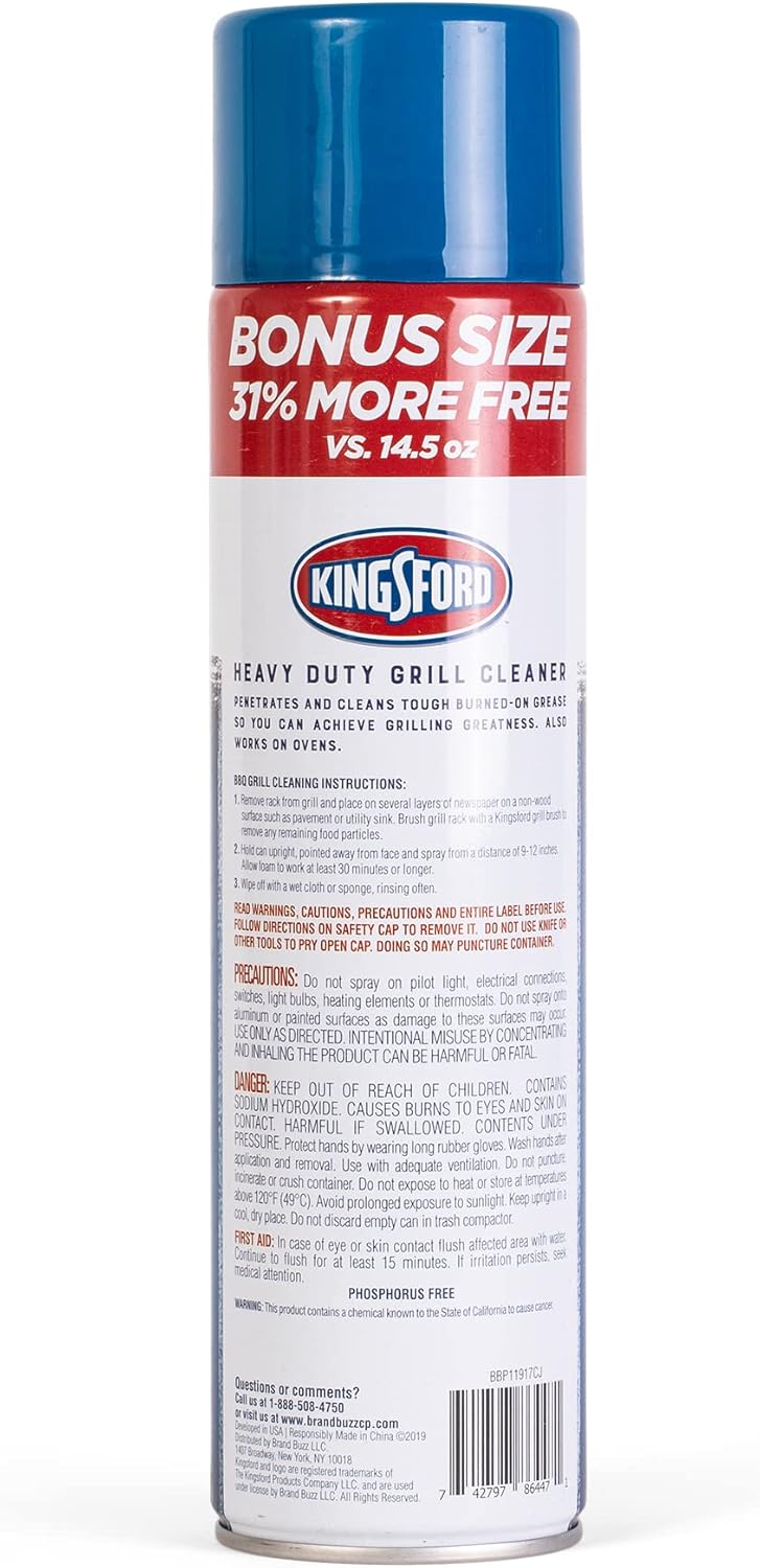 Kingsford Heavy Duty Foaming Grill Cleaner Spray, BBQ Degreaser for Charcoal & Gas Grills, Cuts Grease, Burnt-On Food & Grime, Easy Spray-On Foam for Grill Grates & Surfaces, Aerosol Can, 14.5 Oz