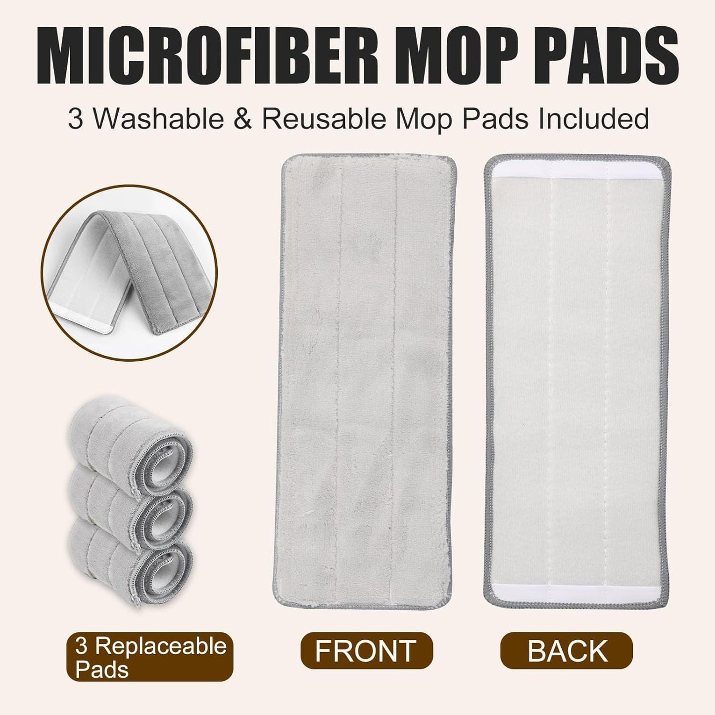 Flat Floor Mop and Bucket Set with Wringer, Flat Mops for Floor Cleaning, Wall Mop Cleaner with Long Handle, Hardwood Floor Mop with 3 Microfiber Pads (F)
