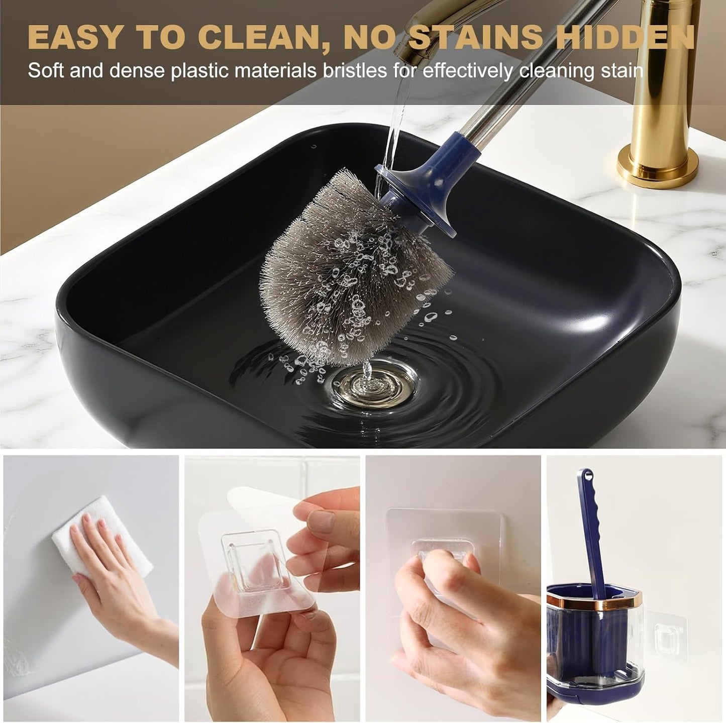 Toilet Bowl Brush and Holder 2 Pack Long Handled Toilet Brush Set for Bathroom with Gap Cleaning Brush and Clip deep Cleaning Wall-Mounted Household 3-in-1 Cleaning Brush Set (Blue)