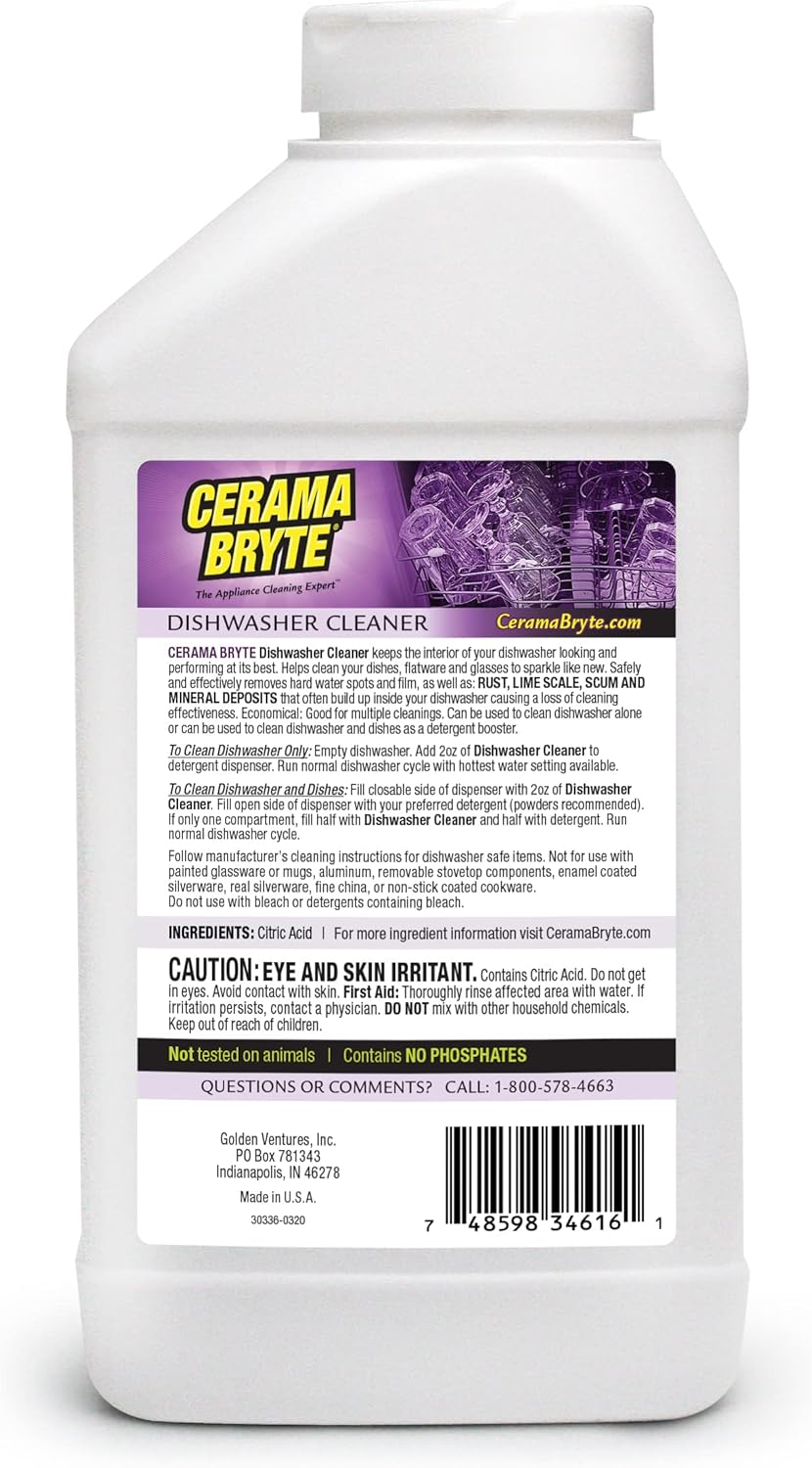 Cerama Bryte Dishwasher Cleaner, 16 Ounce (2 Count), Powerful Interior Cleaner, Remove Cloudy Film, Daily Use, Removes Lime Scale and More