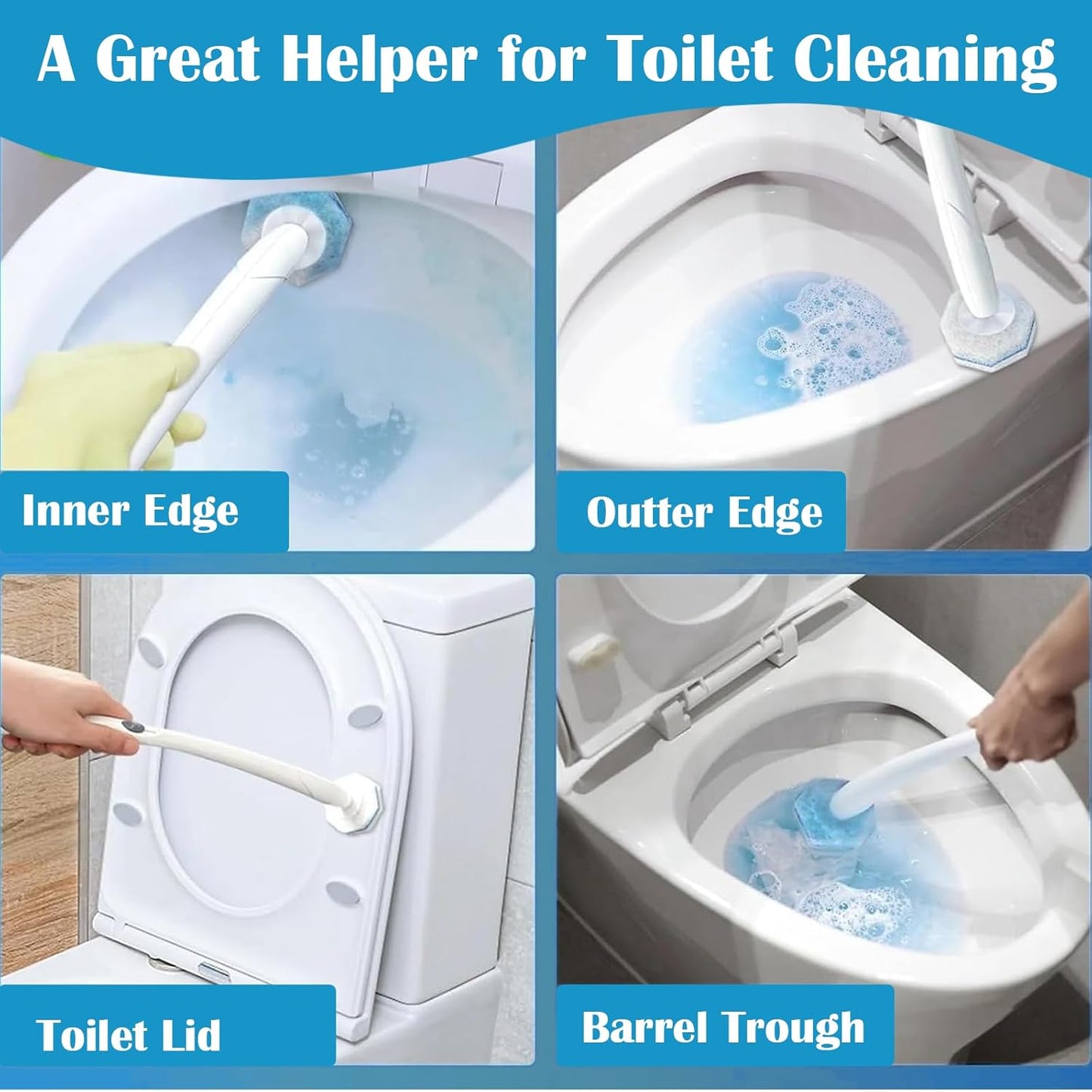 Disposable Toilet Bowl Wand Refills, Toilet Brush Head Pads Compatible with Most Disposable Cleaning Refills Upgraded Bathroom Blue Cleaning Scrubbers Wand Heads - 40 Pcs