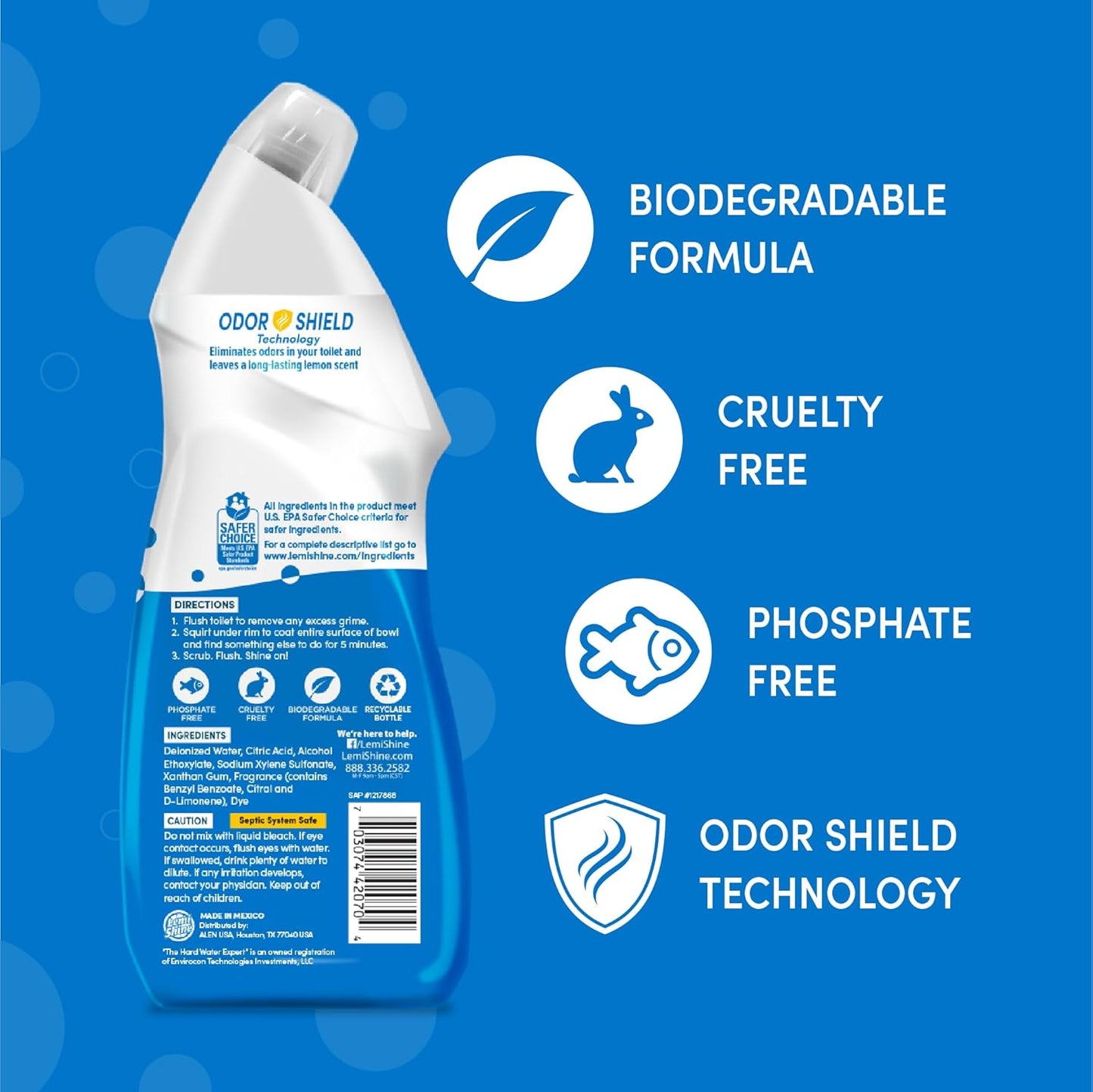 Lemi Shine Toilet Bowl Cleaner - Bleach-Free Toilet Cleaner - Removes Tough Stains and Odor - 24 fl oz (3 Pack)
