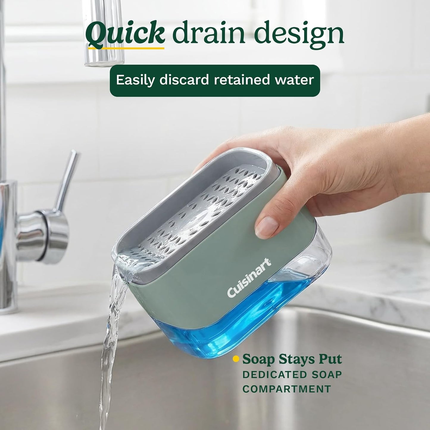 Cuisinart 2-in-1 Dish Soap Dispenser with Sponge Holder and Sponge for Kitchen Sink – Soap Pump Organizer Set with Tray, Countertop Caddy for Dishes, Dishwashing Liquid Dispenser, Sink Essentials