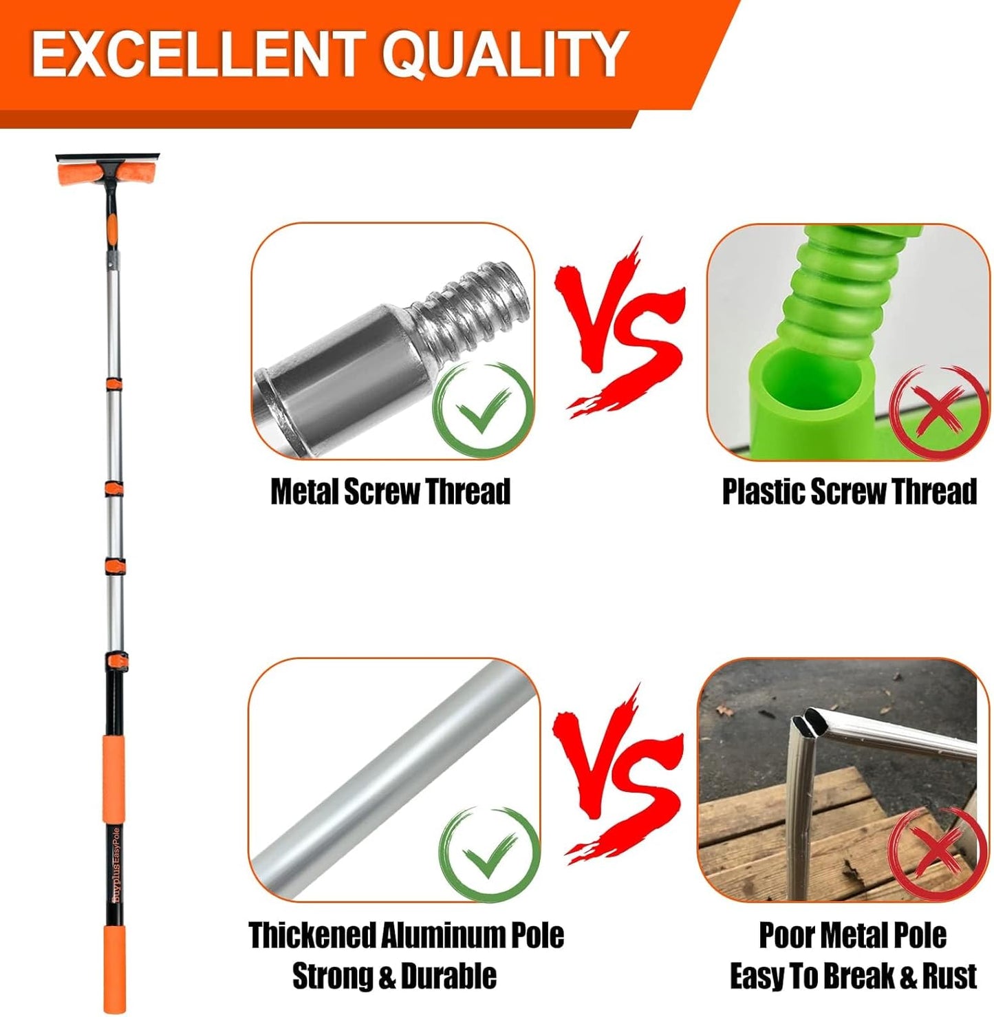 Buyplus 26Ft High Reach Squeegee for Window Cleaning Kit with 5 to 20 Foot Extension Pole, Extendable Window Cleaner Squeegee, Telescopic Window Washing Kit for Indoor/Outdoor High Window