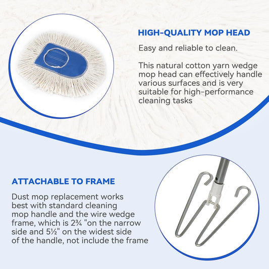 10 Inch Dust Mop Head: Replacement Medium Washable Commercial Sweeper and Janitorial Dust Mop Head Replacement (3 Packs)