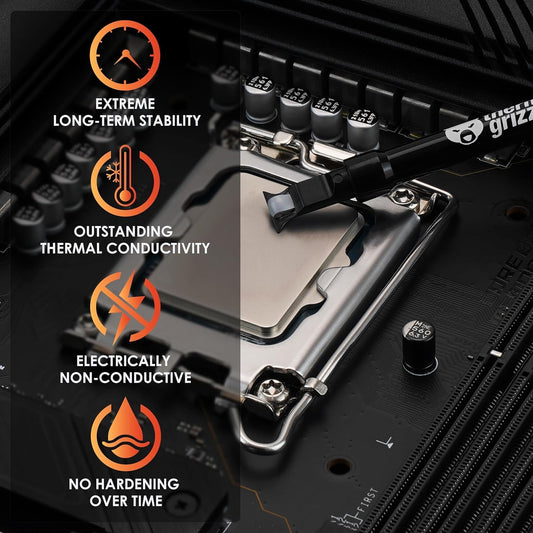 Thermal Grizzly - Duronaut - 6 Gram - Enhanced Durability & High Performance Thermal Paste - for Maximum Conductivity While Overclocking CPU/GPU/PS4/PS5/Xbox with 12 Cleaning Wipes 6 Wet & 6 Dry