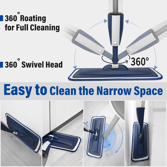 Spray Mops for Floor Cleaning Floor Mop with a Refillable Spray Bottle and 3 Washable Microfiber Pads Home or Commercial Use Dry Wet Flat Mop for Hardwood Laminate Wood (Purple)