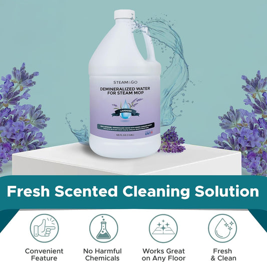 Steam & Go Demineralized Water for Steam Cleaner - PVC-Free Floor Cleaning Solution Compatible for All Steam Mops - Multi-Surface Cleaner for Home Surfaces - Lavender Scent, 32 oz
