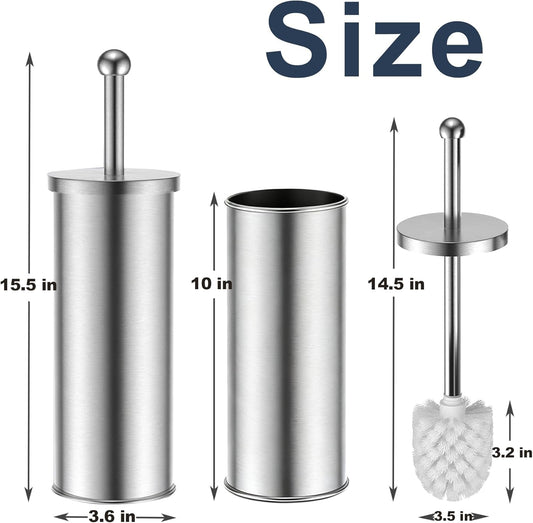 Toilet Brush and Holder Set: 304 Stainless Steel Toilet Bowl Brush for Bathroom Deep Cleaning,Removable Inner Bowl and Splash Protection,Compact and Durable (Silver)