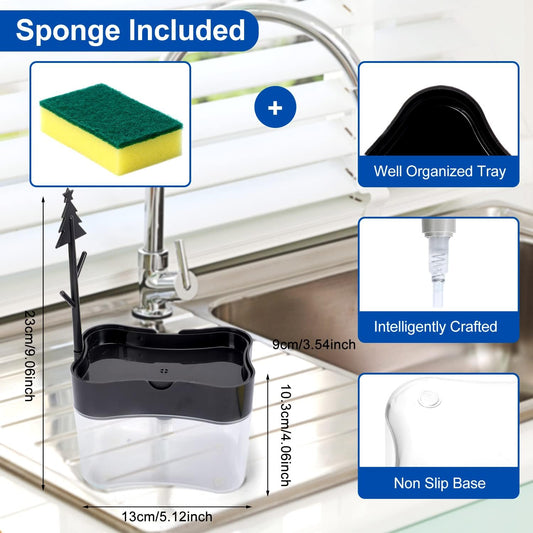 New 2026 Version Soap Dispenser with Added Features - Premium Quality Dish Soap Dispenser - Countertop Kitchen Soap Dispenser, Sink Dish Washing 13 Ounces (Sponge Included)