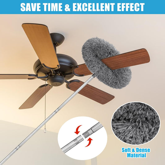 Microfiber Duster Kit 36pcs with 30 to 100 in Extension Pole and Ceiling Fan Cleaner Duster, Washable and Bendable Feather Duster for Cleaning Ceiling Fans, High Ceilings, Blinds, Grey
