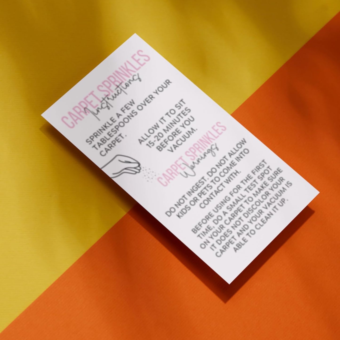 Carpet Sprinkles Freshener Instructions and Warning Label Pink Cards | 50 pk 2x3.5” DIY Crafters Deodorizer Jar Scents For Selling Packaging