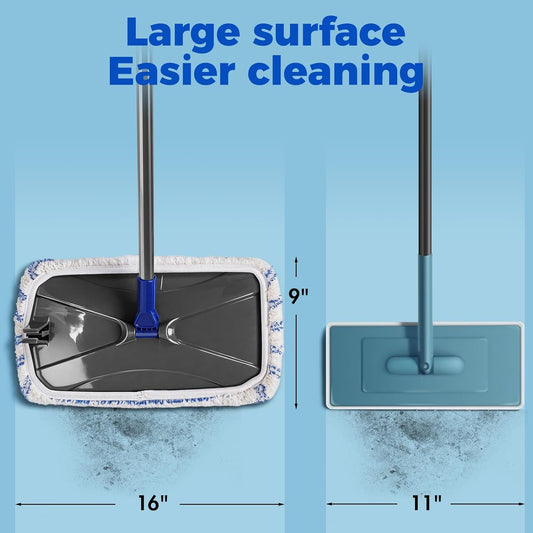 Mops for Floor Cleaning, Masthome Flat Dust Mop with 4 Reusable Pads, 2-Sided Microfiber Dust Mop for Wet & Dry Use, Flat Flip Mops for Hardwood, Laminate, Vinyl,Kitchen, Tile -1 Scraper