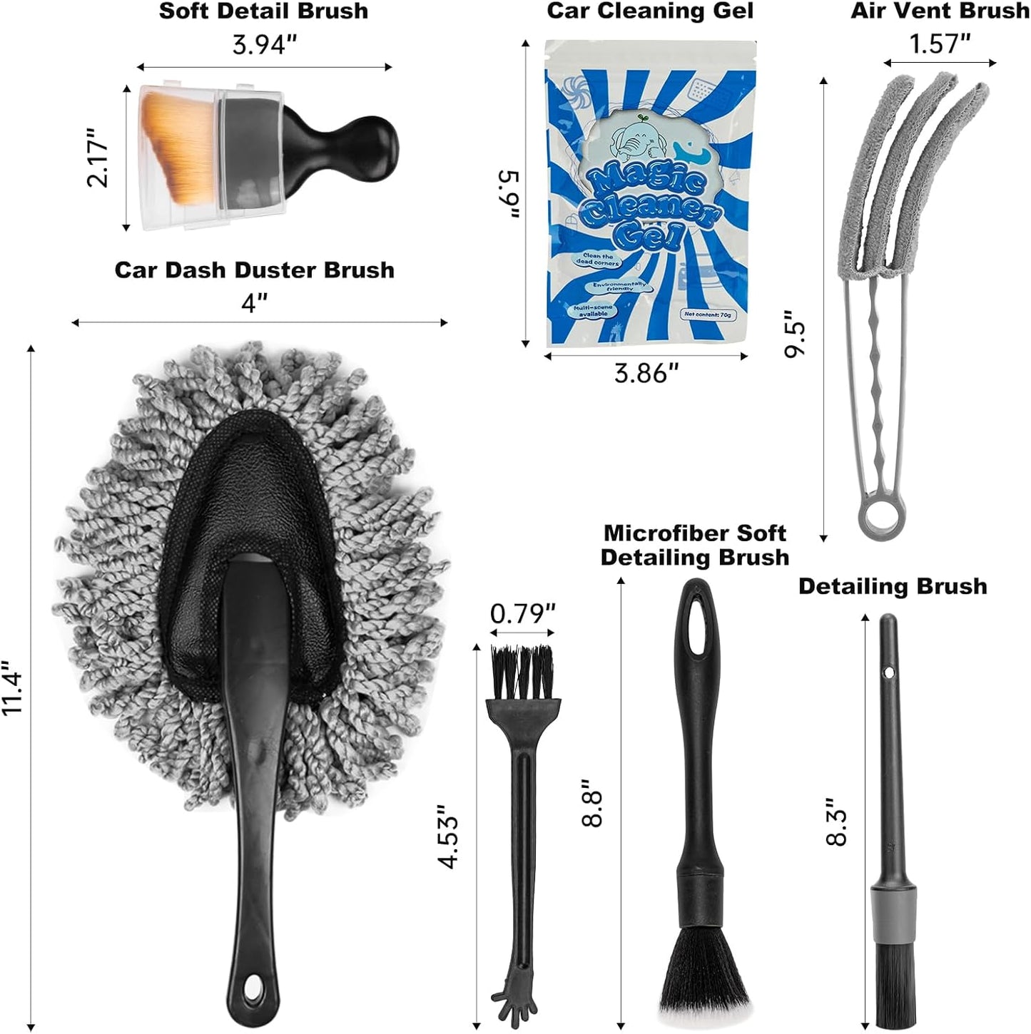THINKWORK Car Interior Cleaning Kit, Car Duster Interior Detail Brush, Including 6Pcs Car Detailing Brush Set, Complete Auto Accessories for Women Men Gift