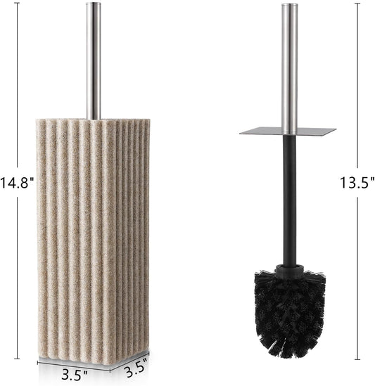 Toilet Bowl Brush and Holder for Bathroom,Resin Toilet Brush and Holder Set with Stainless Steel Handle,Deep Cleaning Modern Toilet Cleaner Brush -Space Saving, Covered Brush (Beige)