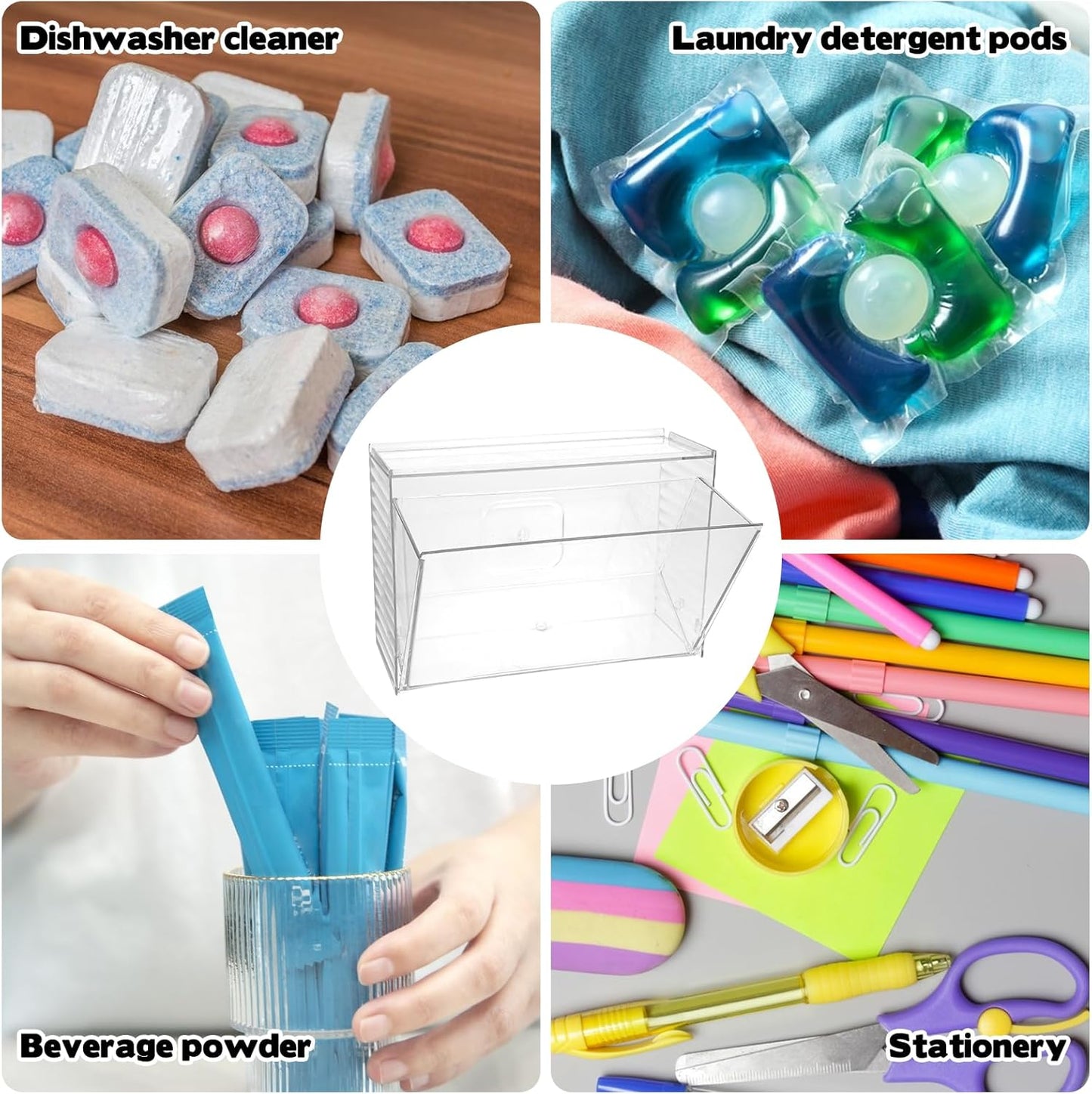 Rainmae Dishwasher Detergent Pod Holder Clear Acrylic Wall Mounted Large laundry Pods Under Sink Storage Case Candy Organizer Cleaning Supplies Container with Divide for Home Kitchen Office Cabinet