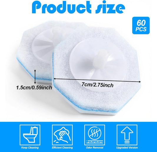 60 Counts Disposable Toilet Wand Refills Compatible with Most Bowl Brush Wand, Toilet Bowl Cleaner Refill Pads, Disposable Bathroom Toilet Brush Scrubber for Deep Cleaning Stain Removal
