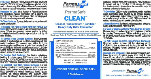 PermaSafe CLEAN 1-Step Disinfectant, Deodorizer & All-Purpose Cleaner; Soft, Hard & Food Surface Sanitizer; Kills 99.9% of Bacteria, Viruses, Molds - Child, Pet, Planet & All Surface Safe (32oz)