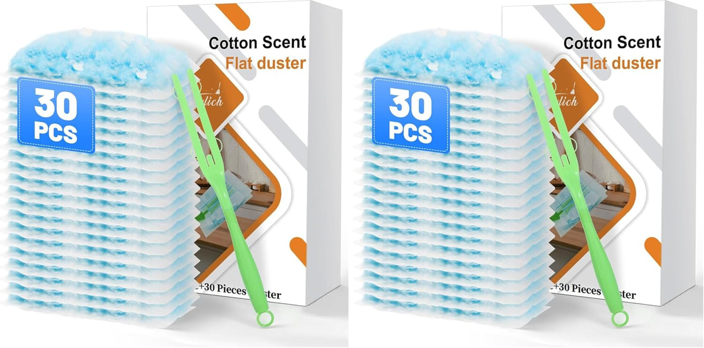 30PCS Disposable Dusters Refills Compatible with Swiffer,180 Degree Electrostatic Disposable Replacement Head for Home,Office,Ceiling Fans,Blinds and Furniture Dusting