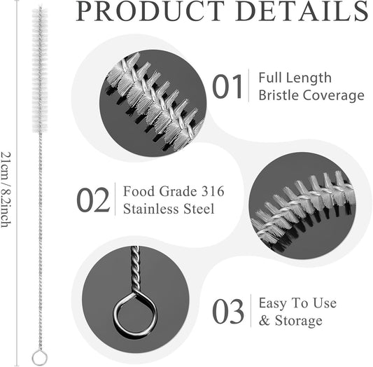 Straw Cleaner Brush, Reusable Metal Handles Straw Cleaning Brush Extra Long for Stanley Mug 40, 30, 20 oz, 10mm 15mm Wide for Sippy Cup, Water Bottle and Tubes Pipe