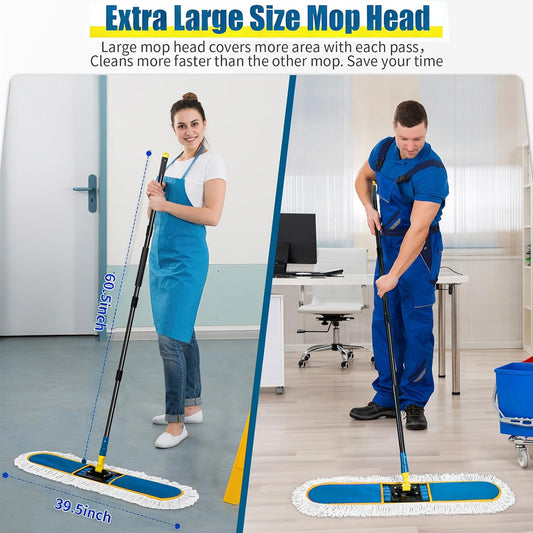 36" Commercial Dust Mop for Floor Cleaning with Replacement Mop Pads, Heavy Duty Industrial Large Floor Wet Dry Mop for Cleaning Office Garage Hardwood Warehouse Factory Mall