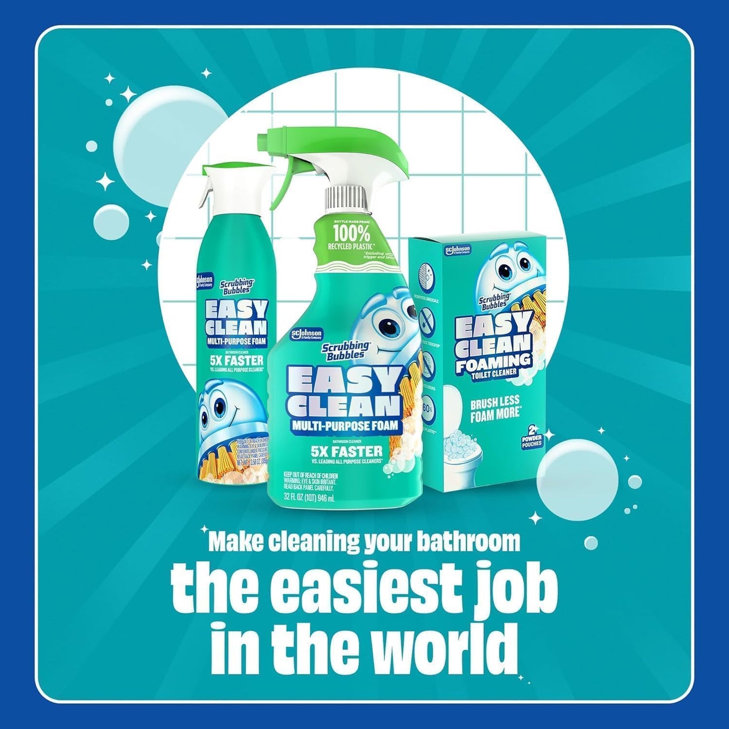 Scrubbing Bubbles Easy Clean Foaming Toilet Bowl Cleaner, Easy Toilet Drop In Powder Pouches, 100g (5 Pouches)